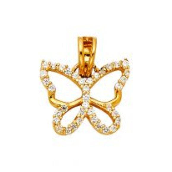 14k Yellow Gold Cz Butterfly Pendant